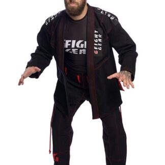 JIU JITSU GI BLACK AND RED DESIGN IDEAL GRAPPLING SESSIONS BRAZILIAN JIU JITSU JUDO SAMBO MMA SELF DEFENCE MACHINE WASHABLE AND TUMBLE DRYER SAFE HEAVEY STRONG MATERIAL IDEAL FOR SPARRING AND COMPETITION